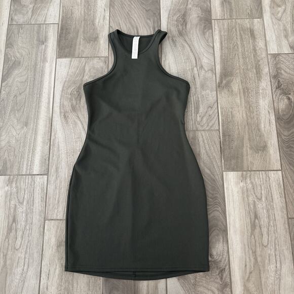Alo Yoga Seamless Ribbed Green Dress Size Small Petite Racerback Pullover - Picture 1 of 9
